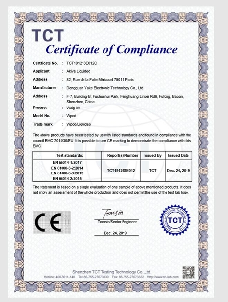 China VFREED TECH LIMITED certification