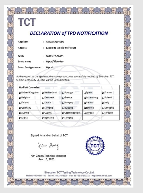 China VFREED TECH LIMITED certification